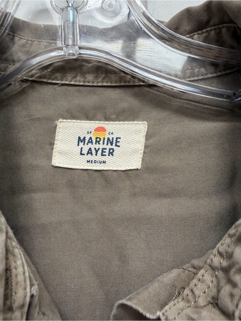Marine Layer Men's Olive Button-Down Utility Shirt - Picture 2 of 4